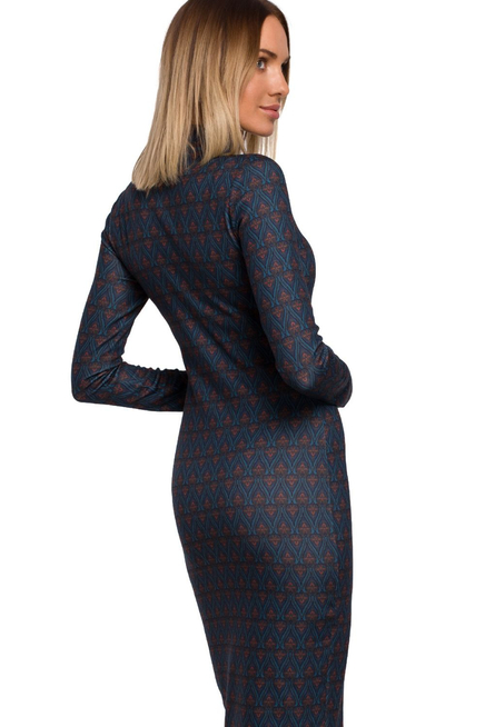 Dzianinowa sukienka midi dopasowana tuba we wzory