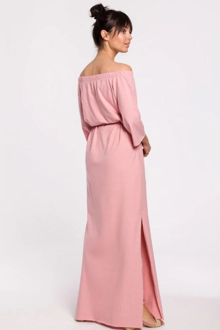 Długa sukienka hiszpanka na lato bawełna pudrowy róż