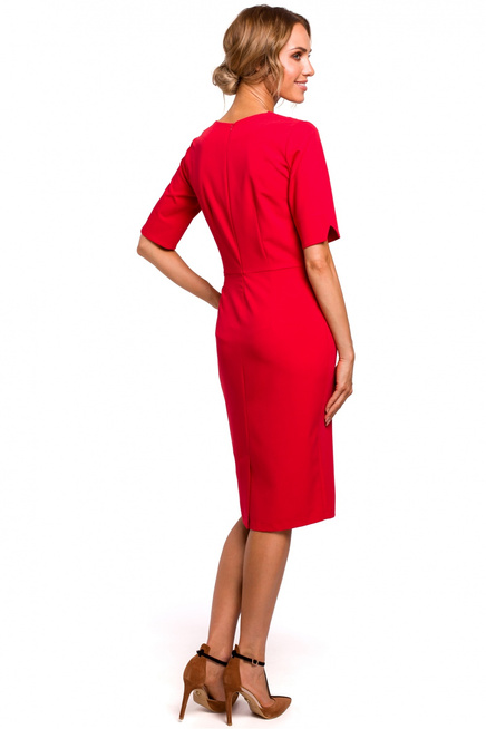 Sukienka elegancka ołówkowa dopasowana z podwyższoną talią czerwona