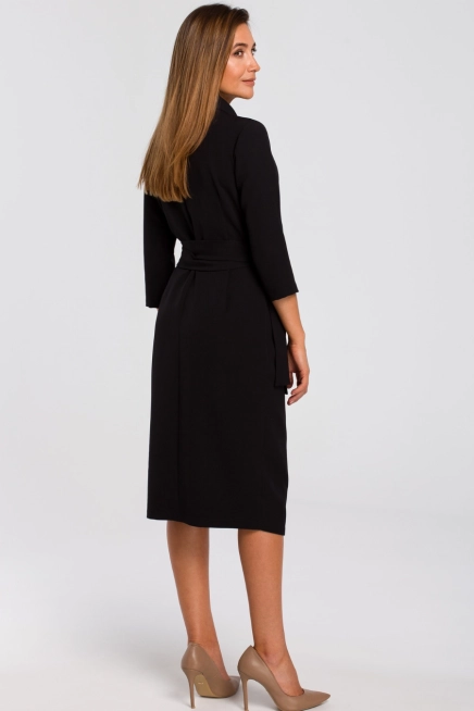 Elegancka sukienka biznesowa kopertowa midi z paskiem czarna