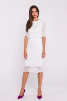 Elegancka ołówkowa dwuczęściowa sukienka koronkowa ecru