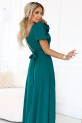 Długa suknia wieczorowa rozkloszowana butelkowa zieleń