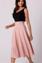 Rozkloszowana spódnica z wysokim stanem i kieszeniami różowa