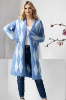 Elegancki sweter kardigan w romby niebieski