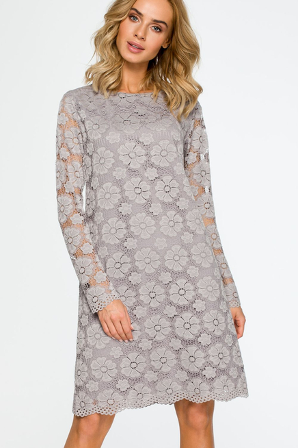 Sukienka na wesele koronkowa trapezowa midi szara