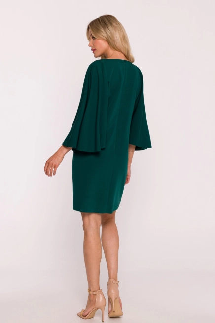 Elegancka sukienka trapezowa z bufiastymi rękawami zielona