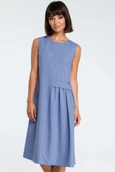 Lniana sukienka trapezowa na lato bez rękawów niebieska