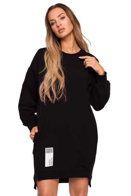 Sukienka bluza oversize asymetryczna bawełniana z zamkami czarna