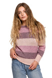 Mięciutki wełniany sweter w kolorowe paski różowy