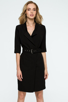 Sukienka marynarka żakietowa z paskiem dekolt V czarna
