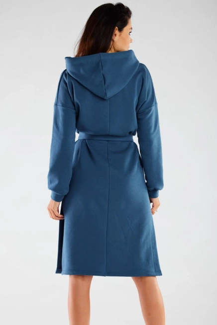 Bluzowa sukienka z kapturem bawełna premium niebieska