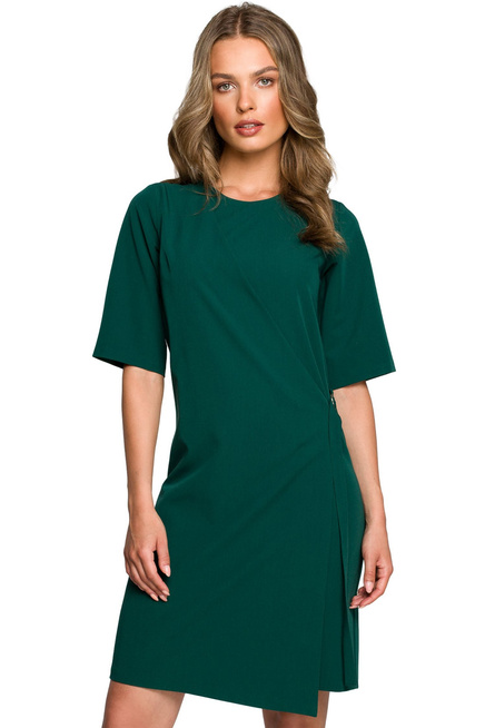 Sukienka elegancka z podwójnym przodem z klamrą klasyczna zielona