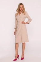 Elegancka sukienka ołówkowa kopertowa z wiązaniem beżowa