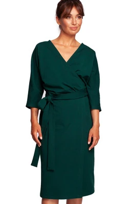 Sukienka kopertowa z wiązaniem dekolt V butelkowa zieleń