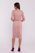 Elegancka ołówkowa dwuczęściowa sukienka koronkowa różowa