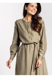 Sukienka rozkloszowana z długim rękawem i paskiem zielona