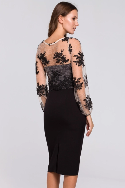 Wieczorowa ekskluzywna ołówkowa sukienka z koronką czarna