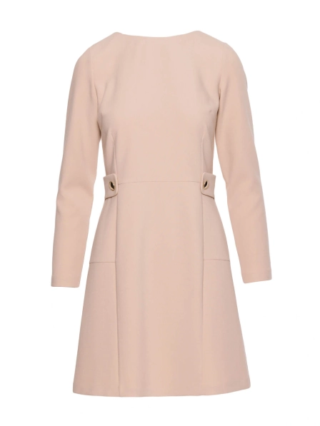 Elegancka sukienka trapezowa z patkami w talii beżowa