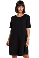 Lniana sukienka na lato bombka oversize z kieszeniami czarna