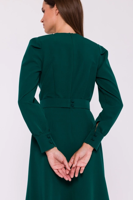 Elegancka sukienka rozkloszowana z paskiem zielona
