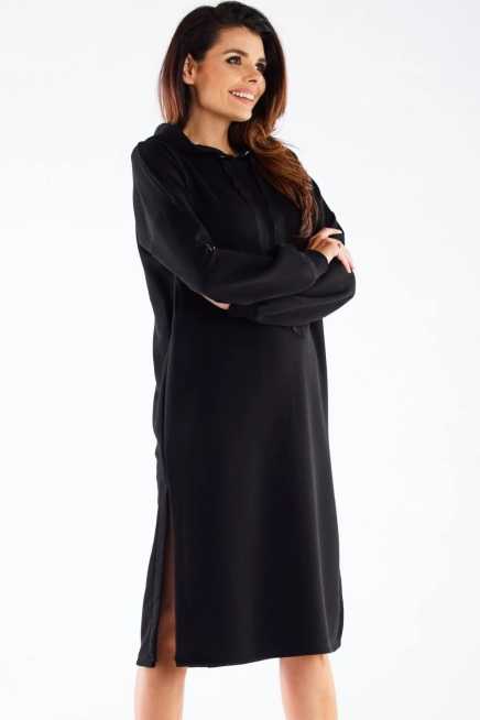 Bluzowa sukienka z kapturem bawełna premium czarna