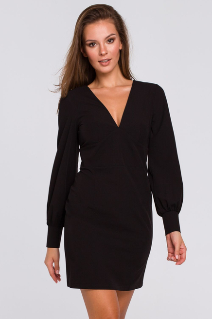 Elegancka sukienka mini z głębokim dekoltem V czarna