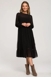 Sukienka wieczorowa szyfonowa rozkloszowana z falbaną czarna