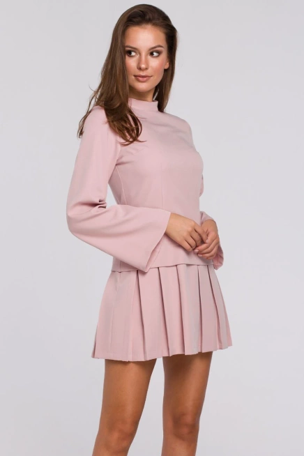 Elegancka sukienka mini z kontrafałdami różowa