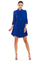 Sukienka koszulowa szmizjerka z paskiem i kołnierzykiem niebieska