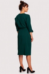 Sukienka kopertowa z wiązaniem dekolt V butelkowa zieleń