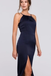 Sukienka wieczorowa na wesele halter neck satyna granat