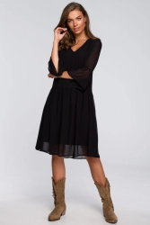 Sukienka wieczorowa szyfonowa z falbanami dekolt V czarna