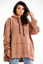 Bluza damska oversize z kapturem bawełna premium beżowa