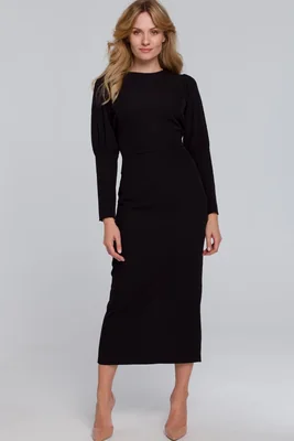 Elegancka sukienka z odkrytymi plecami czarna z rozcięciem