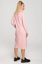 Sukienka sportowa z dzianiny bawełnianej z kołnierzem różowa