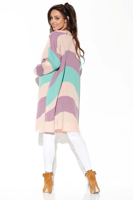 Długi sweter bez zapięcia pastelowy w paski