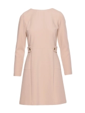 Elegancka sukienka trapezowa z patkami w talii beżowa