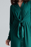 Sukienka koszulowa szmizjerka z wiązaniem w pasie butelkowa zieleń