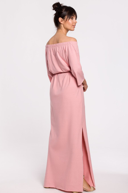 Długa sukienka hiszpanka na lato bawełna pudrowy róż