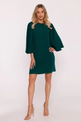 Elegancka sukienka trapezowa z bufiastymi rękawami zielona