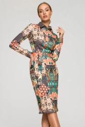 Ołówkowa sukienka z odważnym nadrukiem koszulowa góra