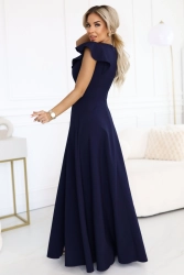 Długa sukienka wieczorowa rozkloszowana granatowa
