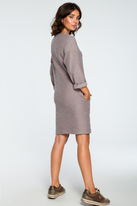 Ciepła dzianinowa sukienka z kieszeniami sportowy styl szara bawełna