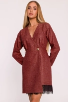 Elegancka sukienka tweedowa trapezowa kopertowa bordowa