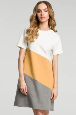 Sukienka sportowa trapezowa bawełniana w paski midi na co dzień