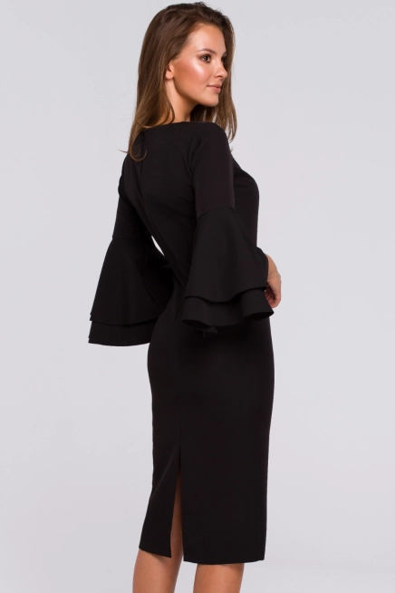 Sukienka elegancka wieczorowa midi z bufiastymi rękawami czarna