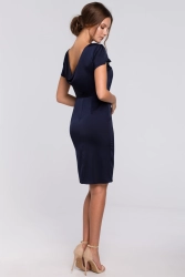 Sukienka wieczorowa satynowa z dekoltem na plecach granatowa