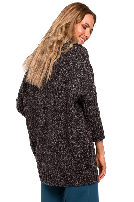 Sweter damski oversize z wełną melanżowy szary grafitowy