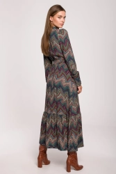 Długa sukienka BOHO z falbankami i długim rękawem zielona