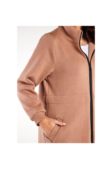 Długa bluza z kołnierzem zapinana na zamek beż